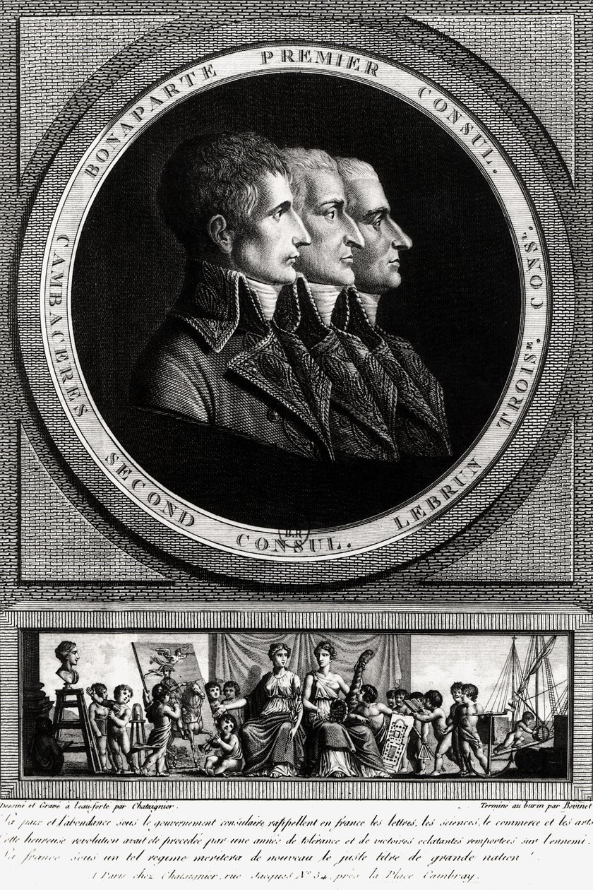 Portræt af republikkens tre konsuler, færdiggjort af Edme Bovinet (1767-1082) af Alexis Chataigner