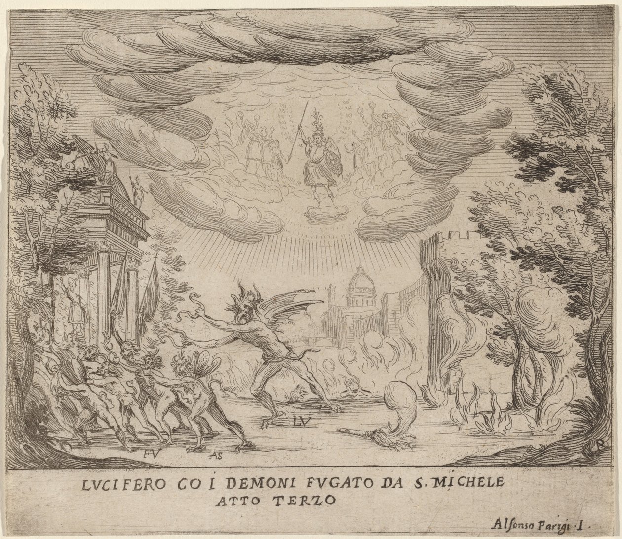 Lucifer og dæmoner på flugt fra Sankt Michael af Alfonso Parigi II