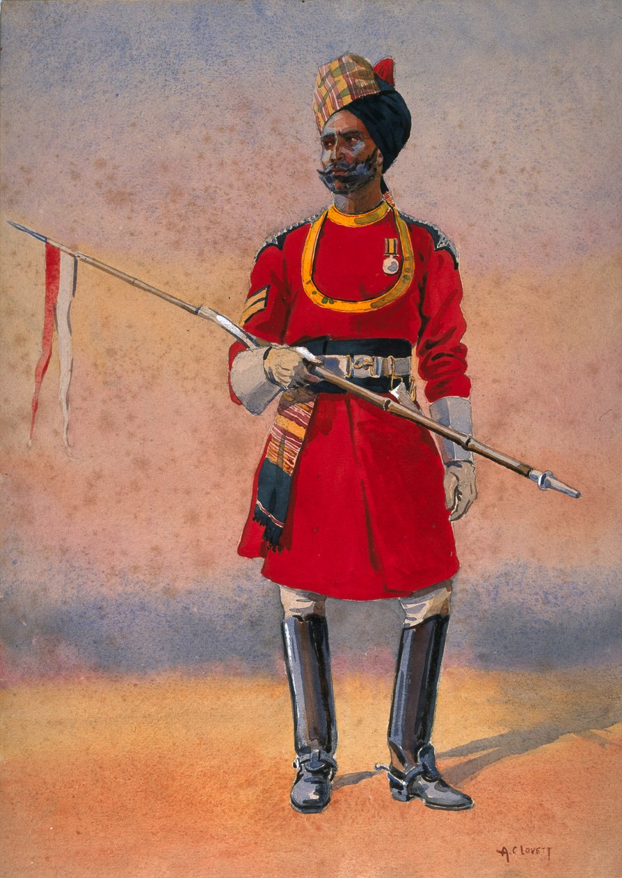 Guvernørens bodyguard, Madras, Madrasi Musalman, illustration til "Armies of India" af major G.F. MacMunn, udgivet i 1911, 1908 af Alfred Crowdy Lovett