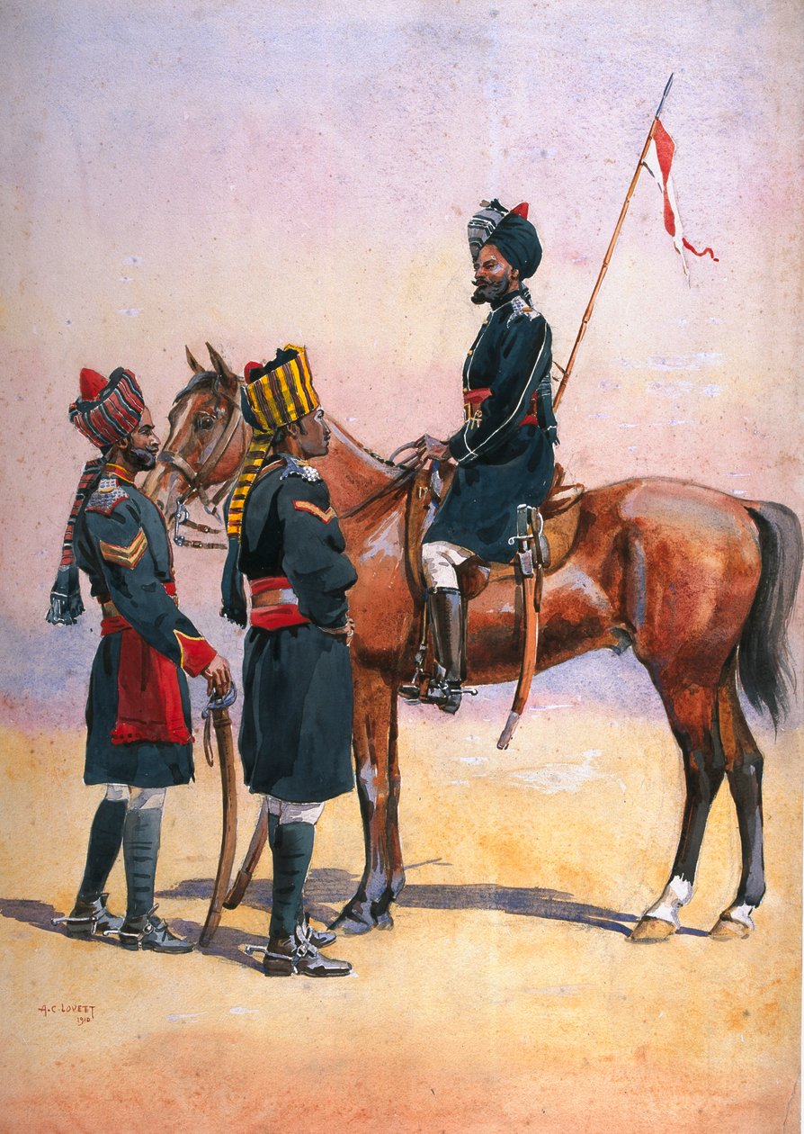 Soldater fra den 33. dronnings eget lette kavaleri, Daffadar (Musalman Rajput) og den 34. prins Albert Victors egen Poona-hest (Ratore Rajput) illustration til 