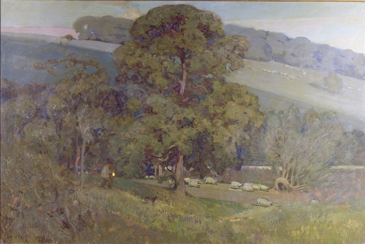 Moonlight in the Cotswolds, 1903 af Alfred East