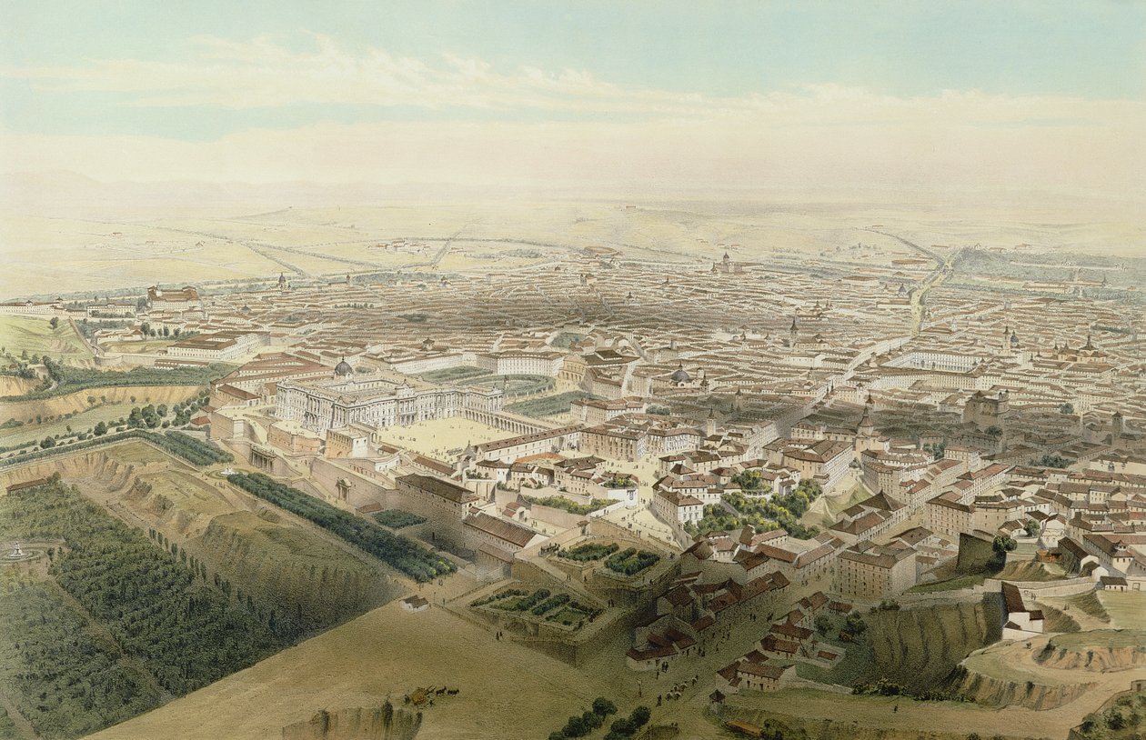 Generelt billede af Madrid taget fra broen over Segovia, 1854 af Alfred Guesdon