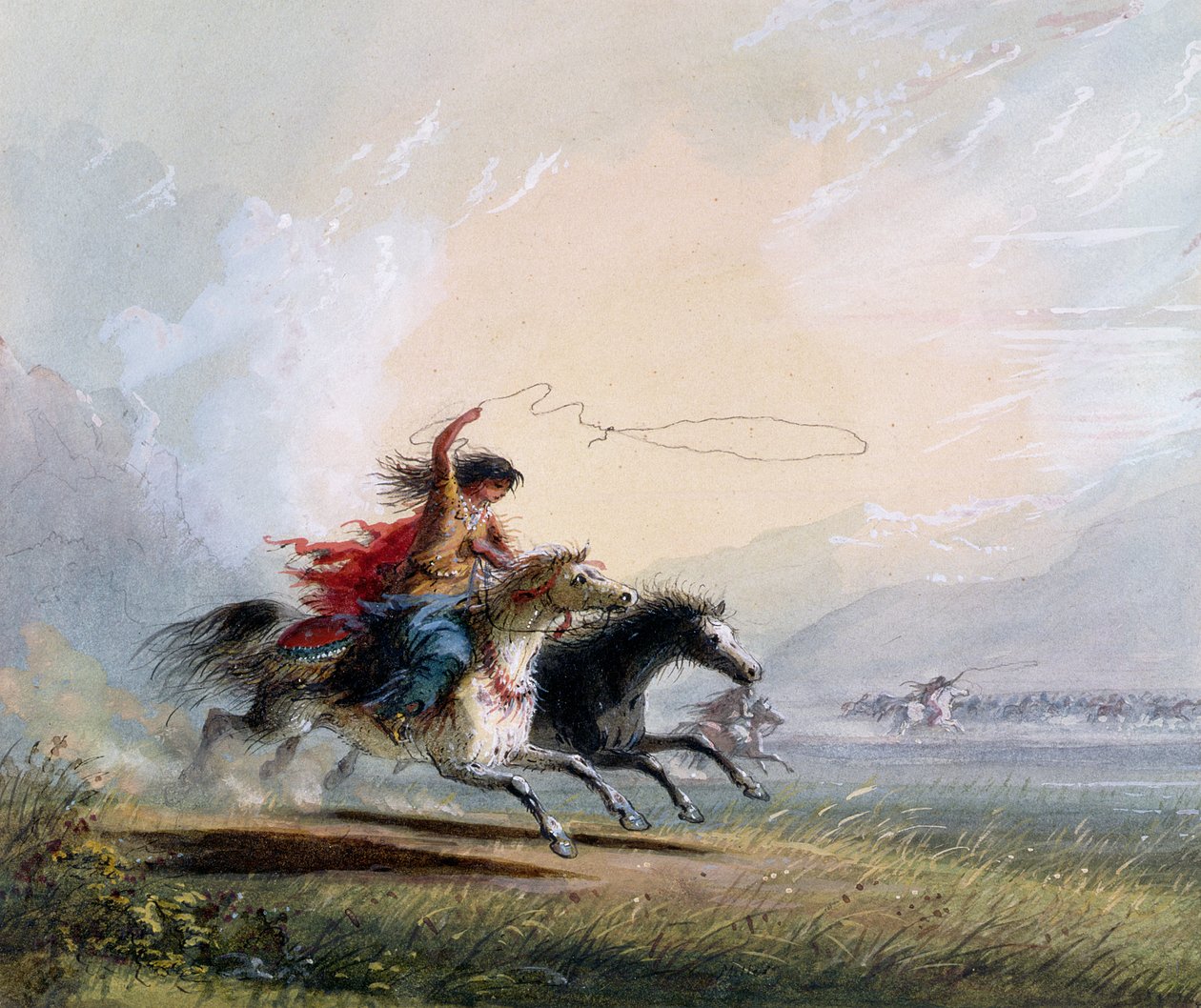 Shoshone kvinde fanger en hest, 1837 af Alfred Jacob Miller