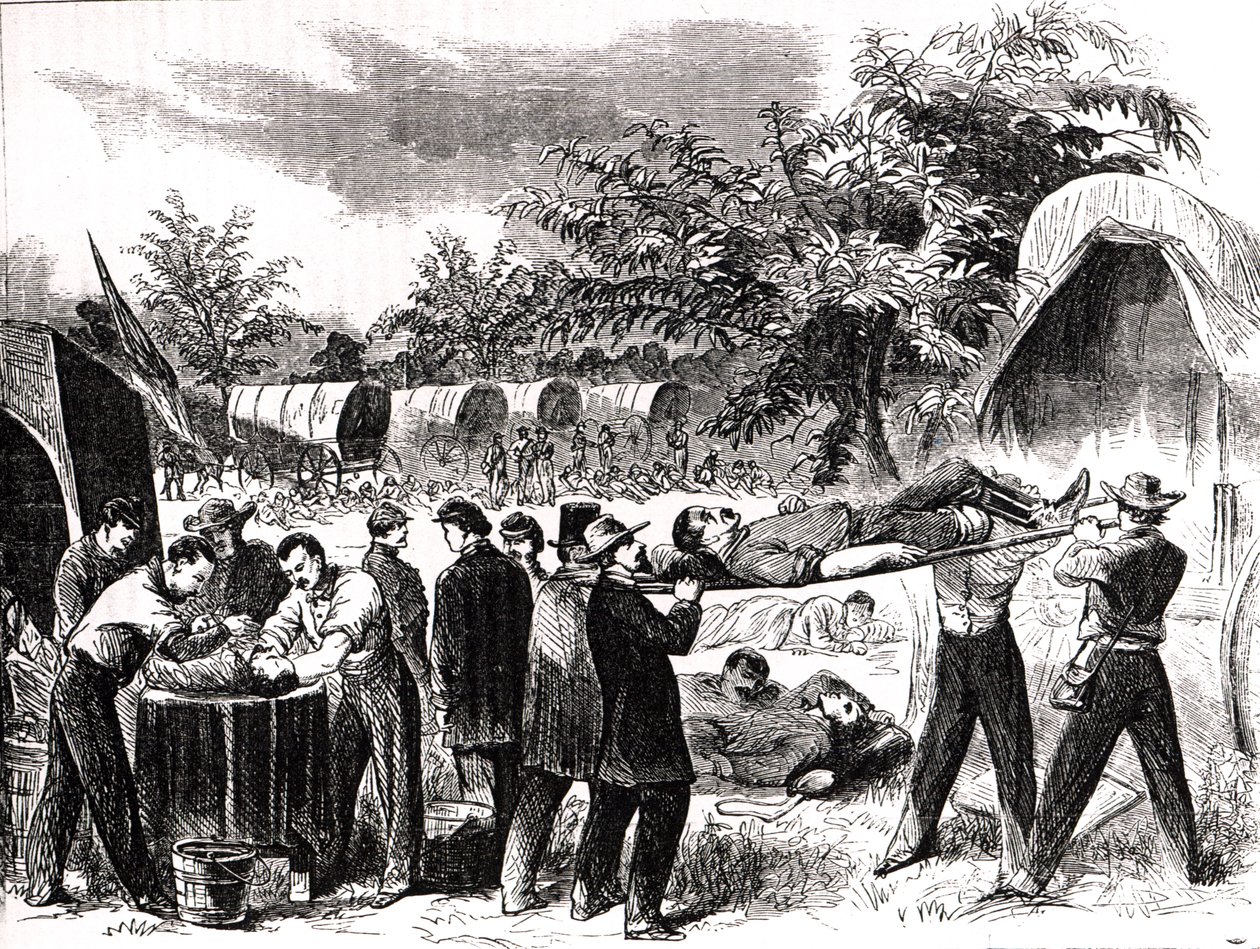 Bærer de sårede efter slaget ved Antietam i 1862 af Alfred Rudolph Waud