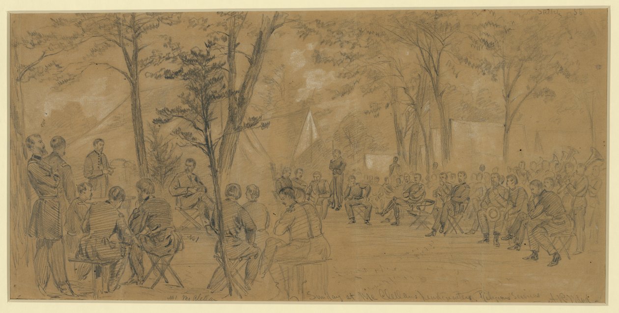 Søndag i McClellans hovedkvarter af Alfred Rudolph Waud
