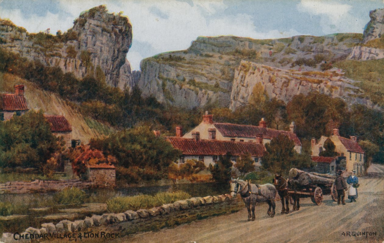 Cheddar Village og Lion Rock af Alfred Robert Quinton