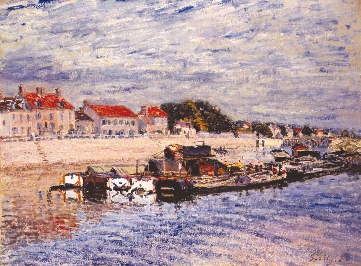 Pramme på Loing ved Saint-Mammès af Alfred Sisley