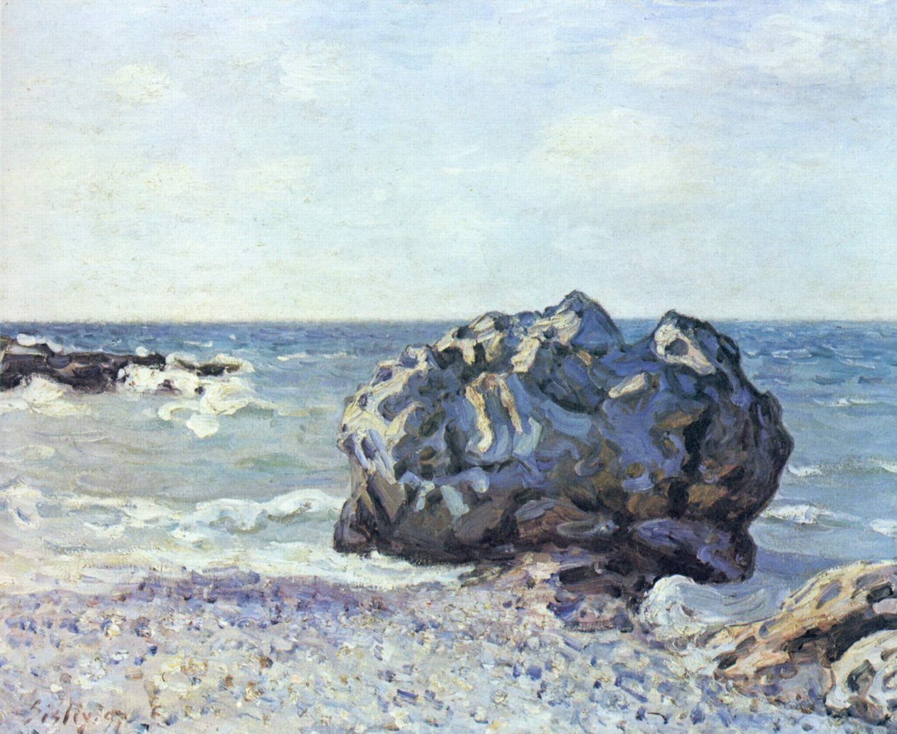 Langlandsbugt med klipper af Alfred Sisley