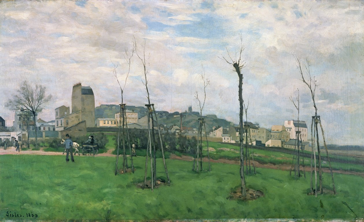 Udsigt over Montmartre fra Cite des Fleurs, Les Batignolles, 1869 af Alfred Sisley