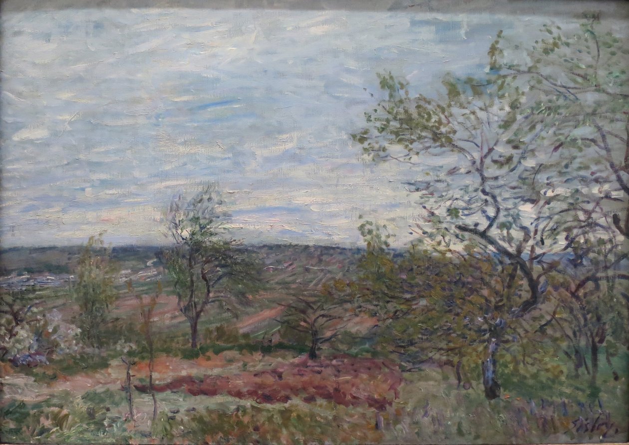 Blæsende dag på Véneux af Alfred Sisley