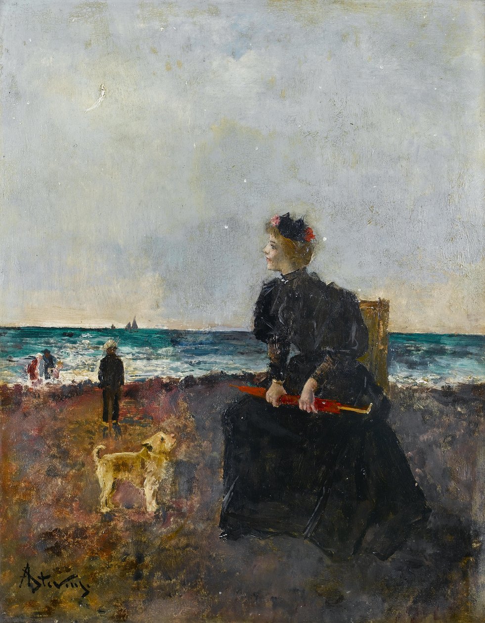 Kvinde sidder på stranden af Alfred Emile Stevens
