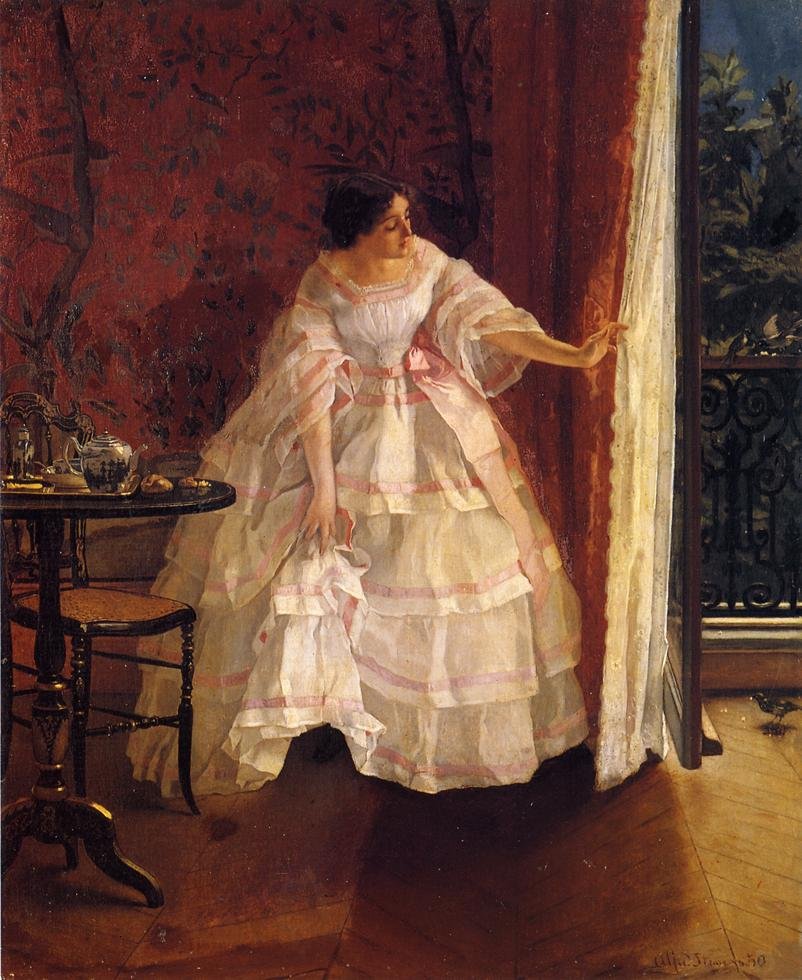 Dame ved et vindue Foderfugle af Alfred Emile Stevens