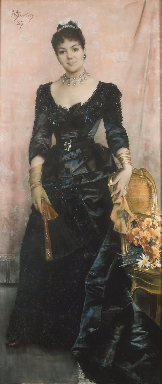 Portræt af La Baronne du Mesnil af Alfred Emile Stevens
