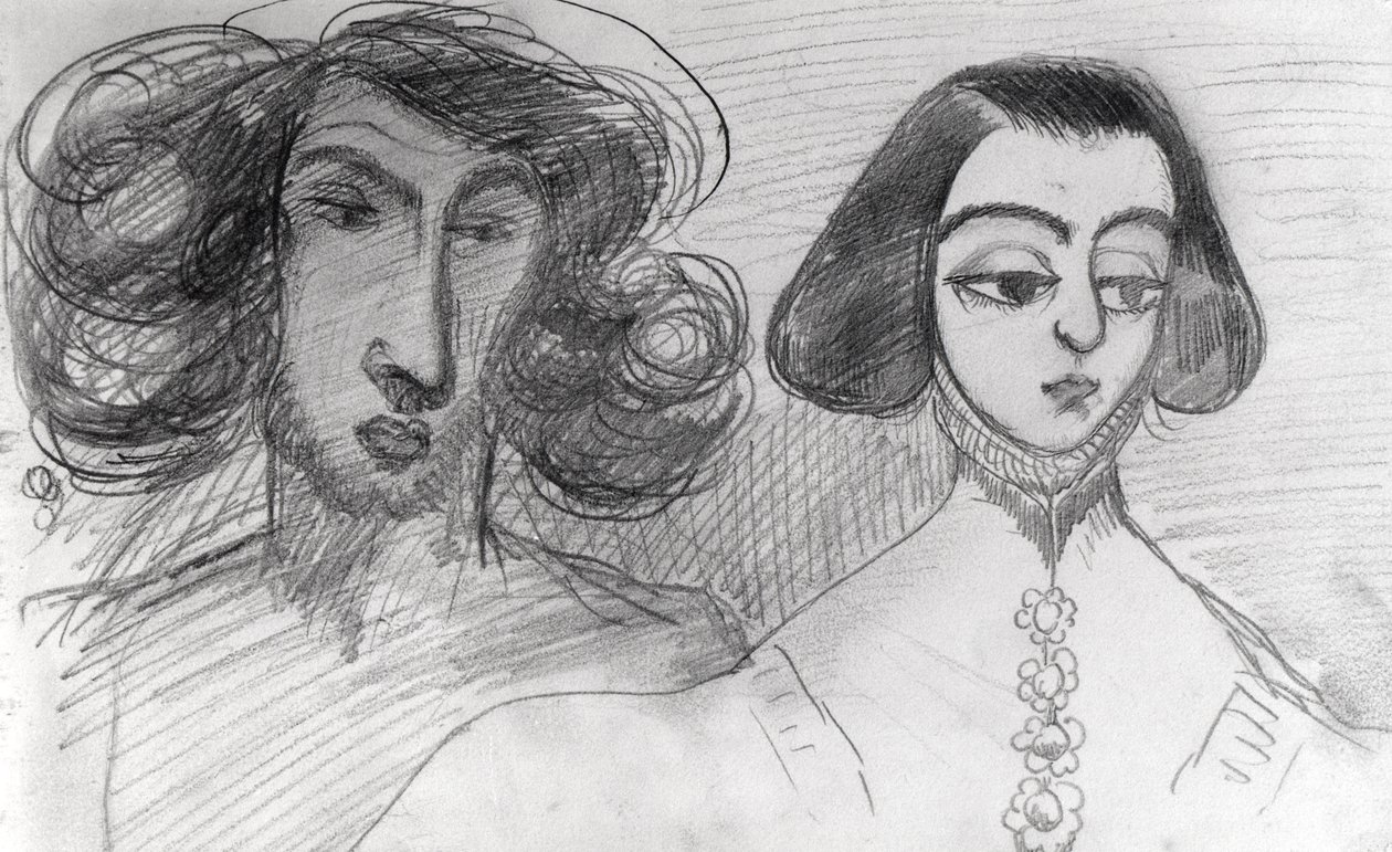 Selvportræt med George Sand (1804-76) af Alfred de Musset