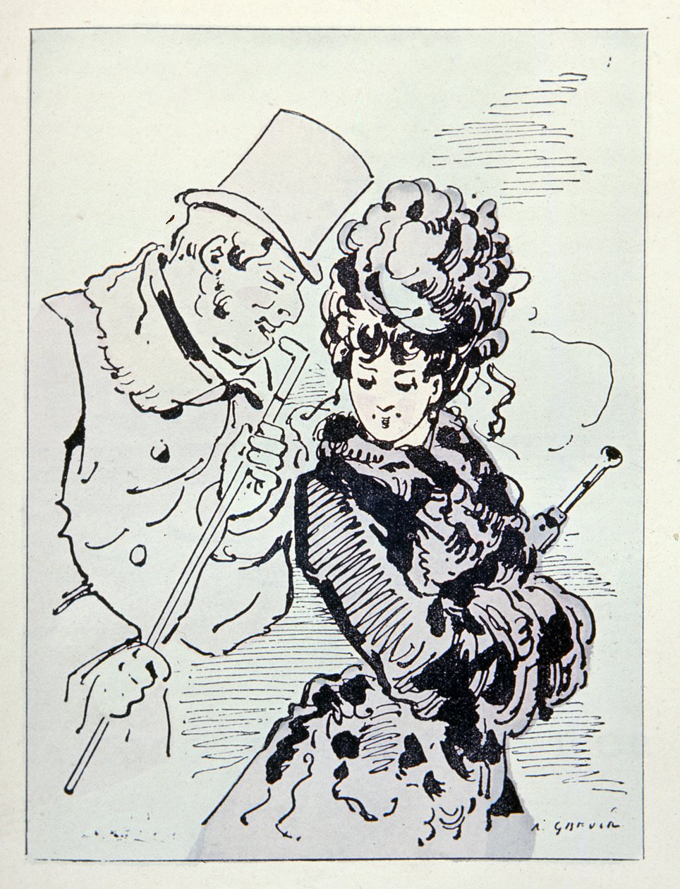 På asfalten, illustration fra Les Parisiennes, ca. 1870 af Alfred Grevin