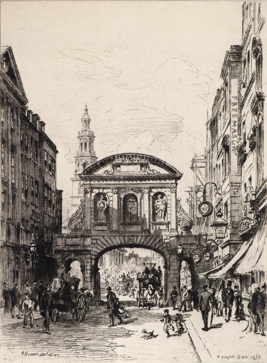 Temple Bar (ætsning) af Alfred Louis Brunet Debaines