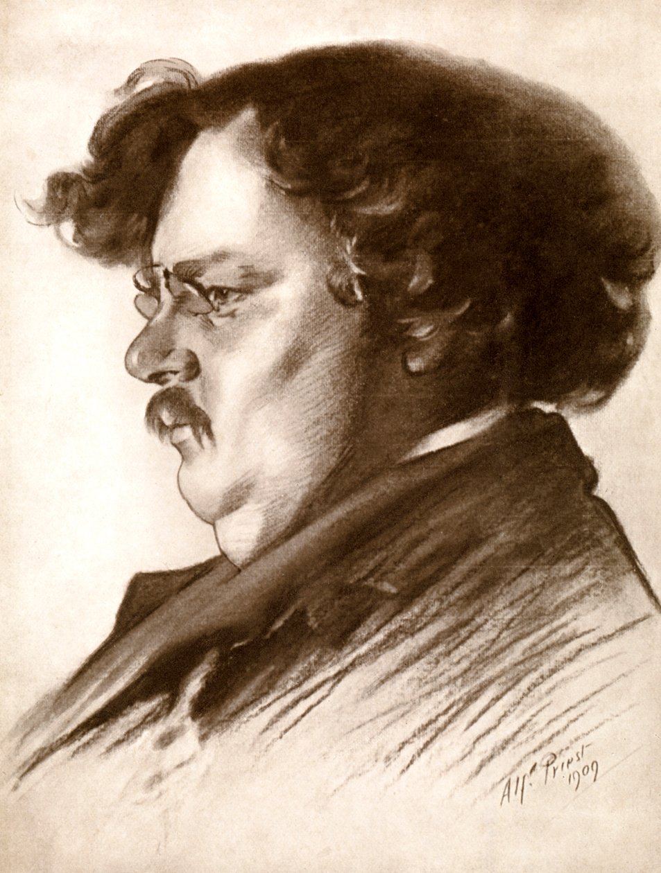 Gilbert Keith Chesterton, engelsk forfatter, 1909 1910. af Alfred Priest