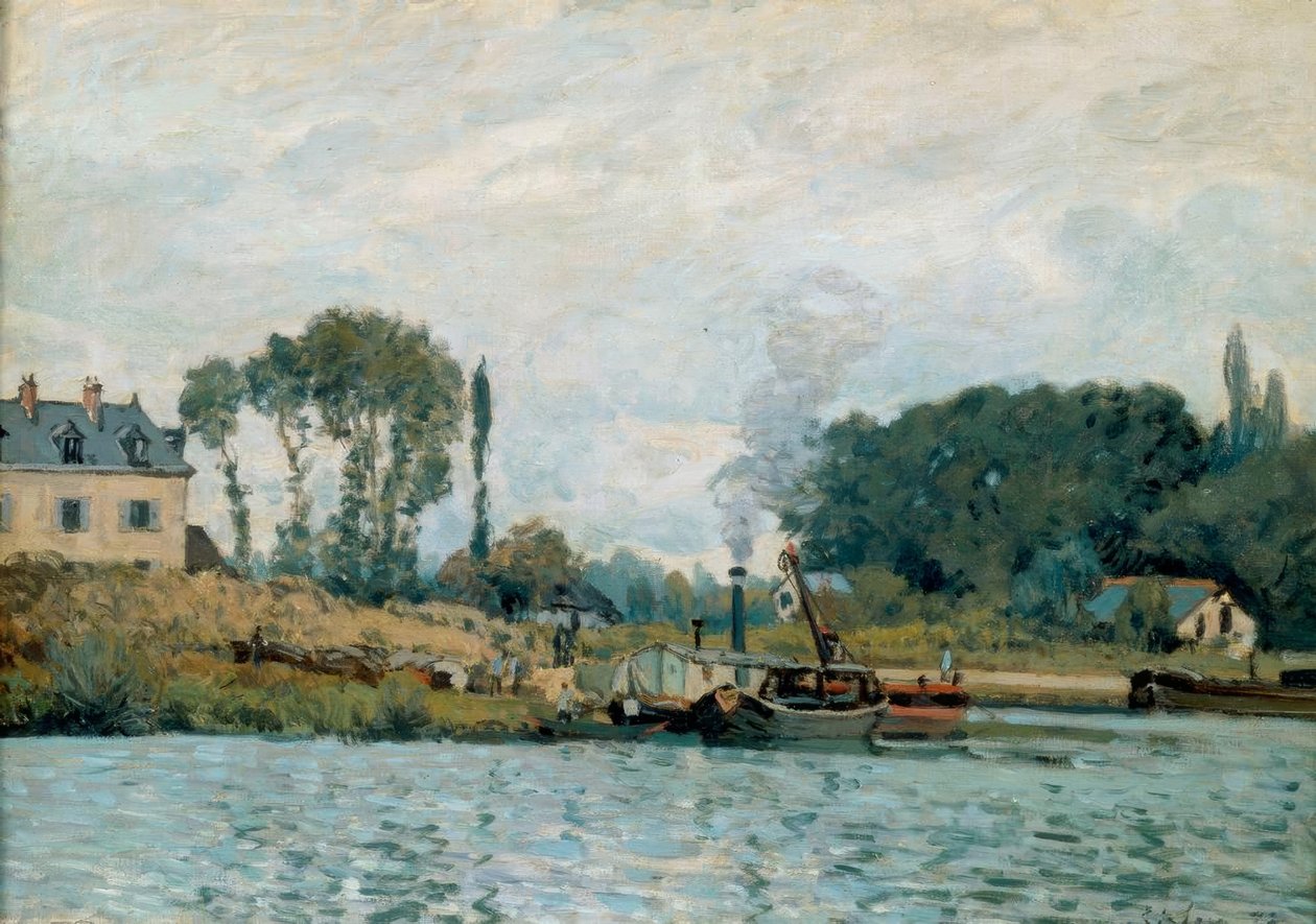 Både ved Bougival sluse af Alfred Sisley