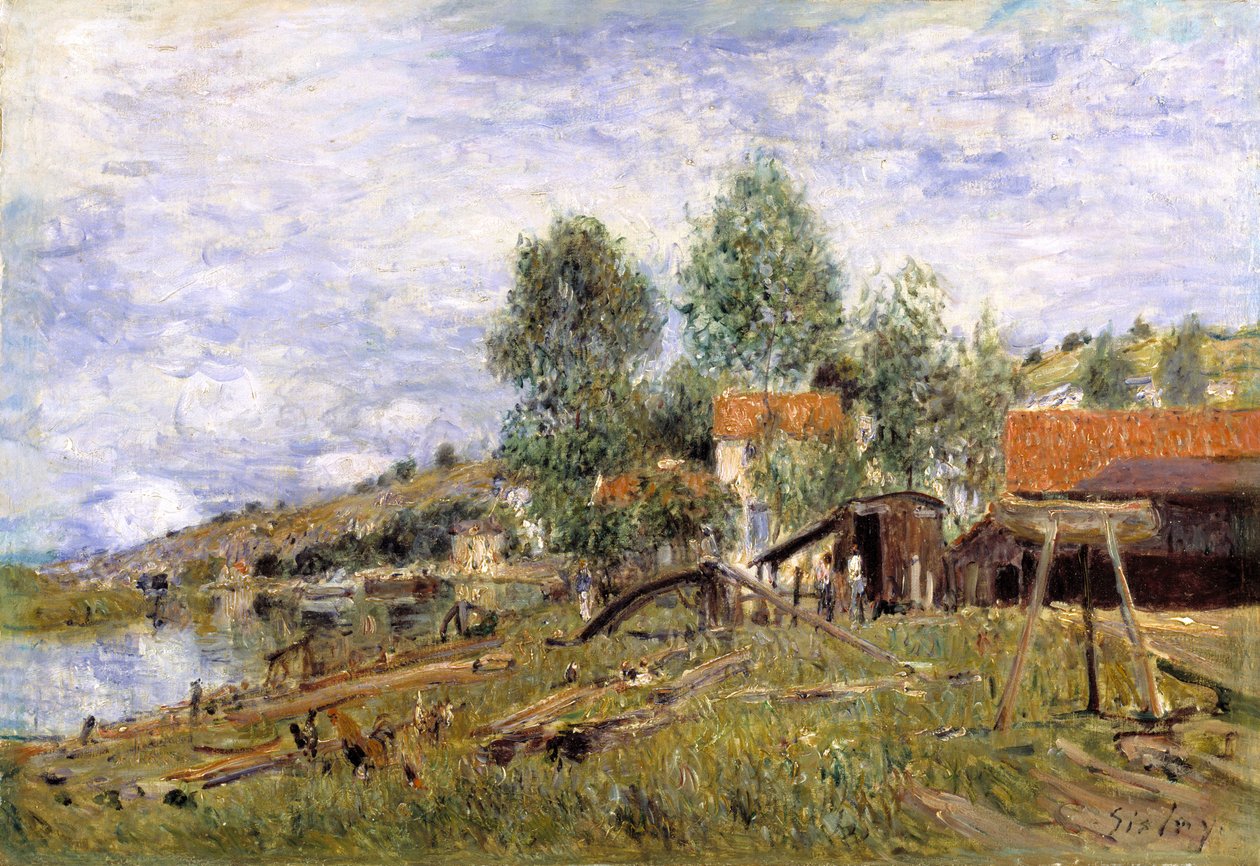 Bådeværft i Saint-Mammes af Alfred Sisley