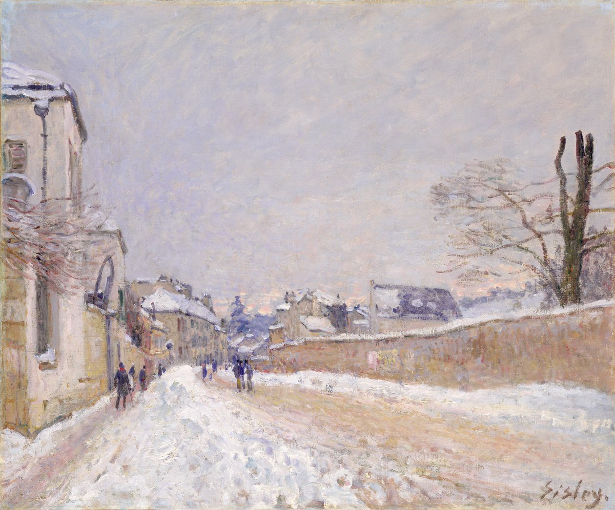 Rue Eugène Moussoir ved Moret: Vinter af Alfred Sisley