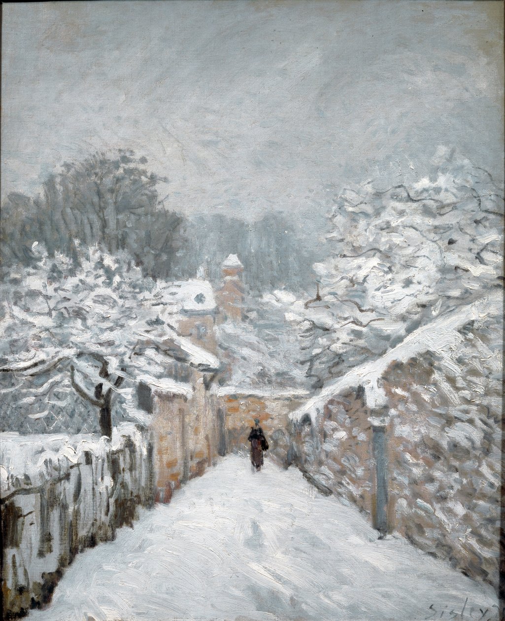 Sne ved Louveciennes. Olie på lærred af Alfred Sisley