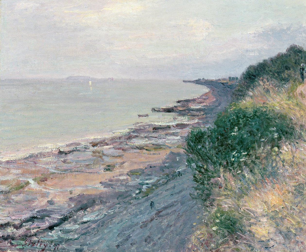Klippen ved Penarth, aften, lavvande af Alfred Sisley