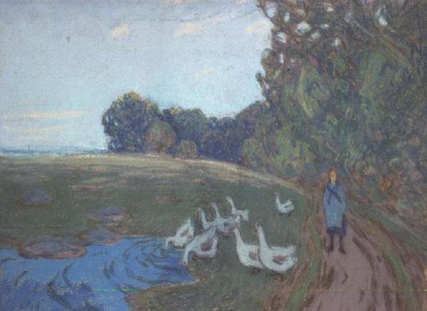 Gåsepigen, ca. 1895 (pastel) af Alfred Sisley