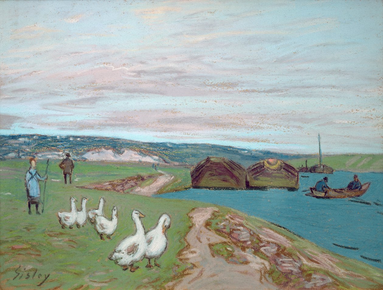 Gåsepigen (pastel) af Alfred Sisley