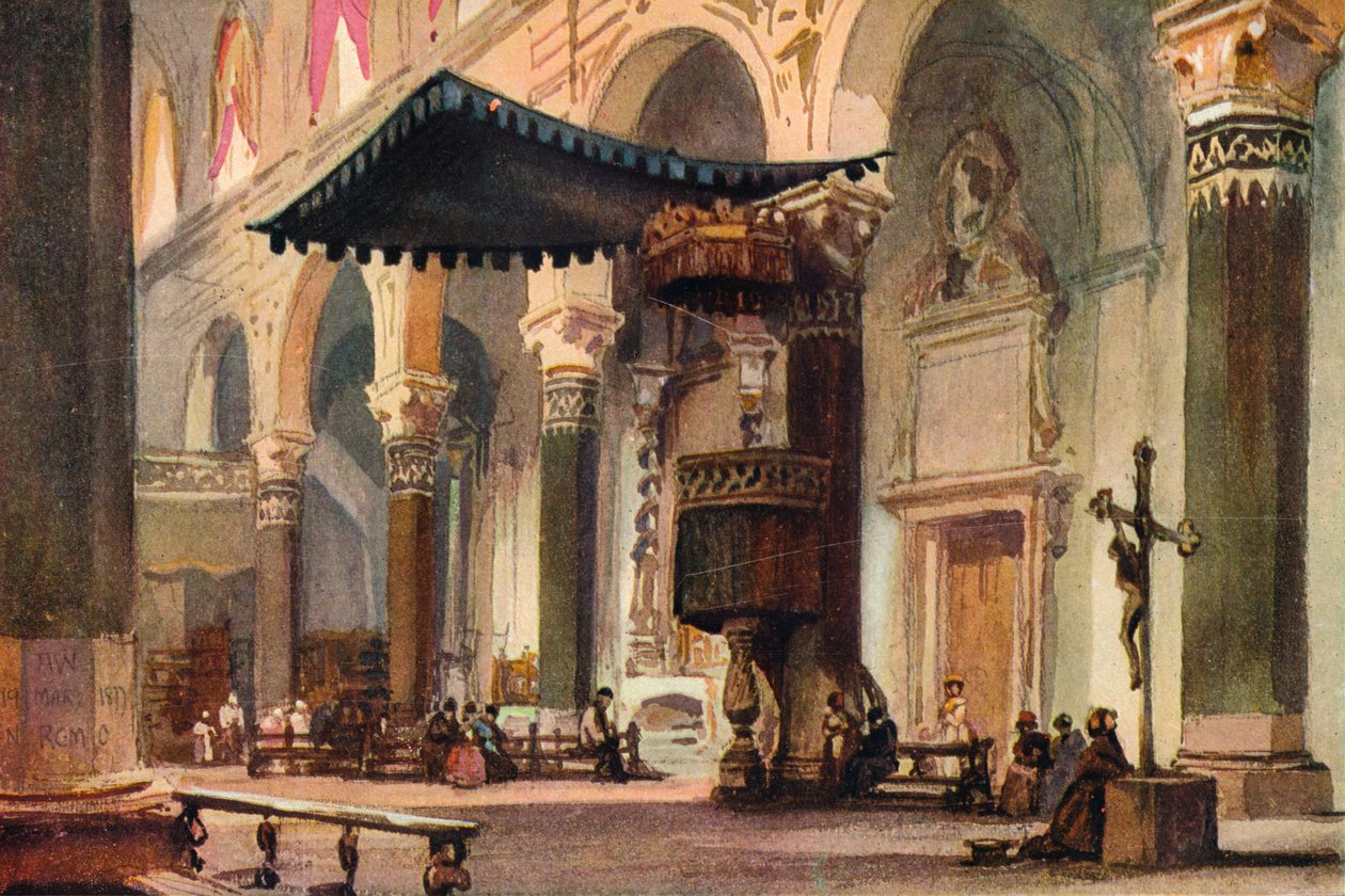 Interiør af katedralen, San Remo, c1870 af Alfred Waterhouse