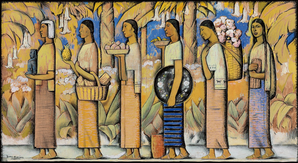 Procession (gouache og blæk på papir) af Alfredo Ramos Martinez