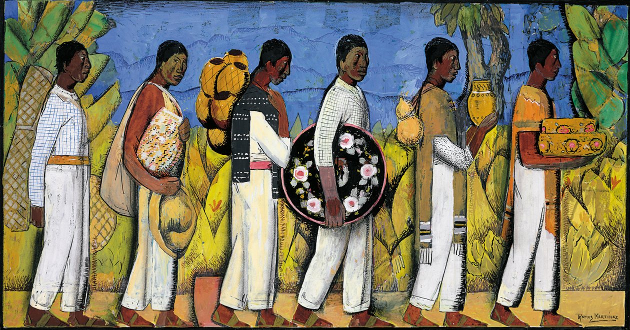 Procession (gouache og blæk på papir) af Alfredo Ramos Martinez
