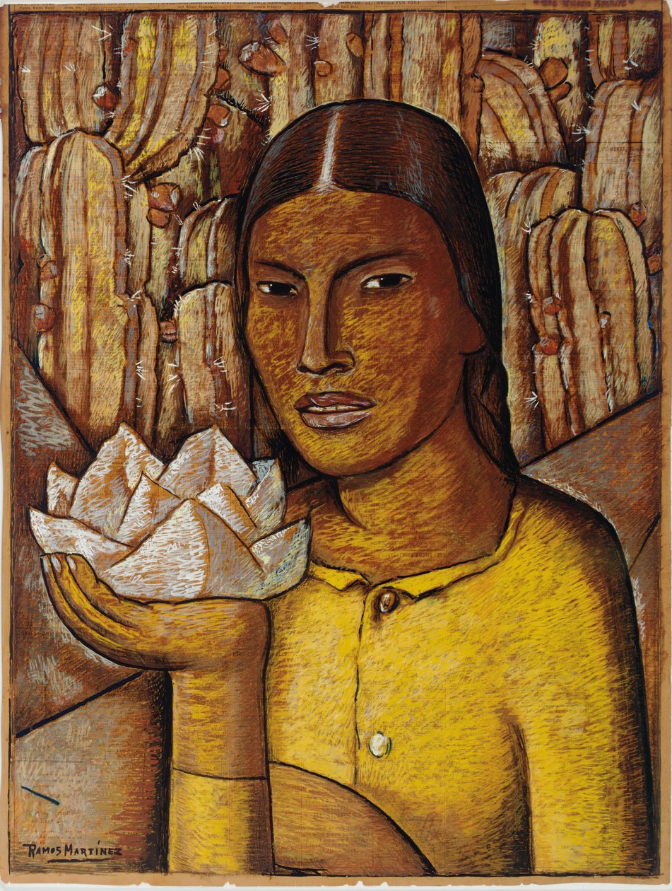 Reina Xochitl (gouache på avispapir) af Alfredo Ramos Martinez