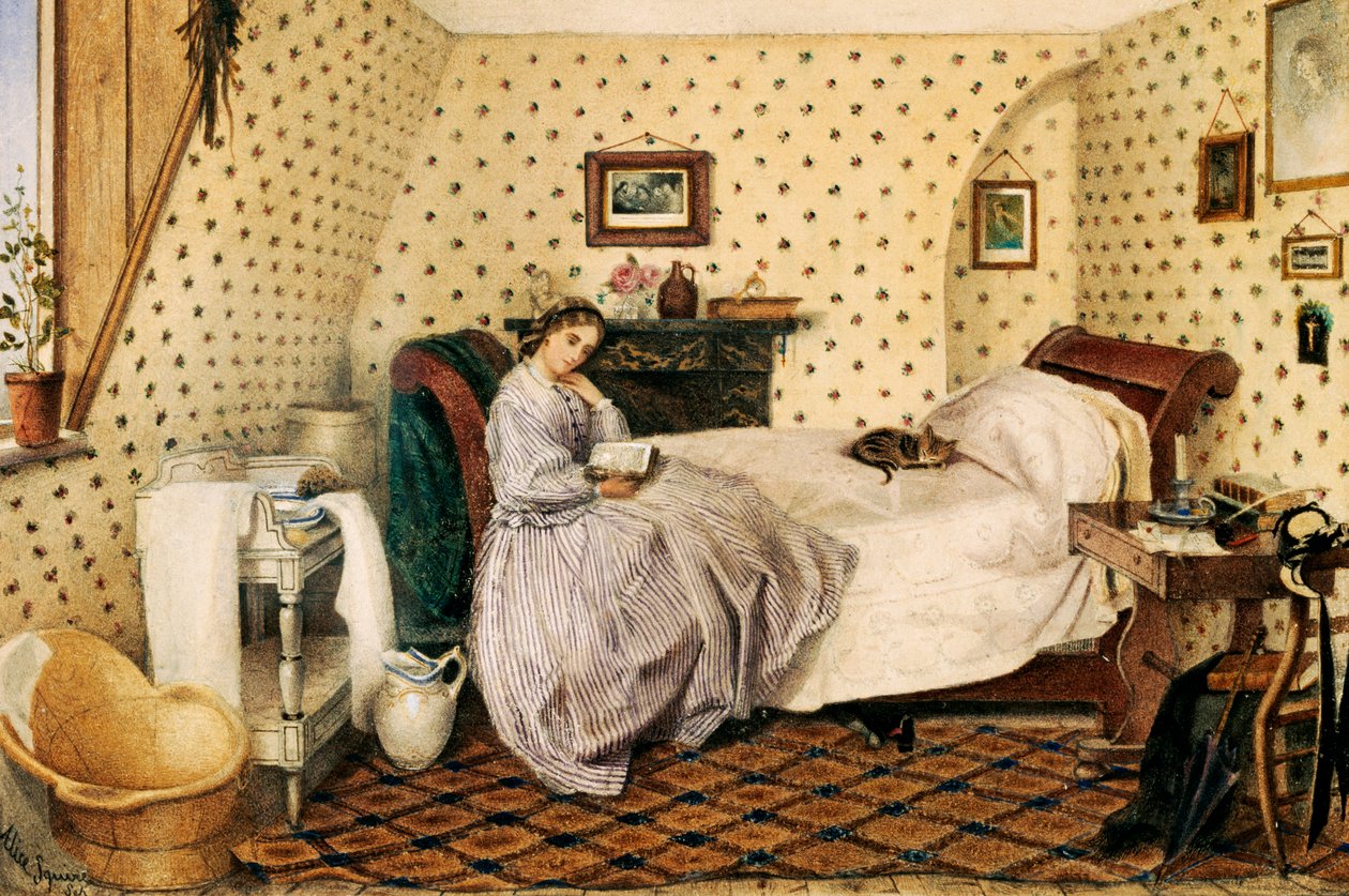 The Governess, 1861 (wc med pen og blæk over blyant på papir) af Alice Squire