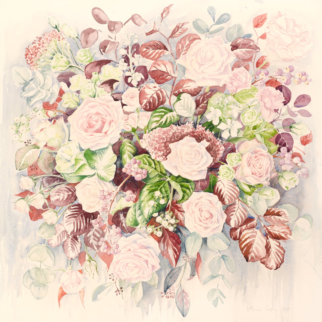 Bryllupsblomster, 2011, akvarel af Alison Cooper