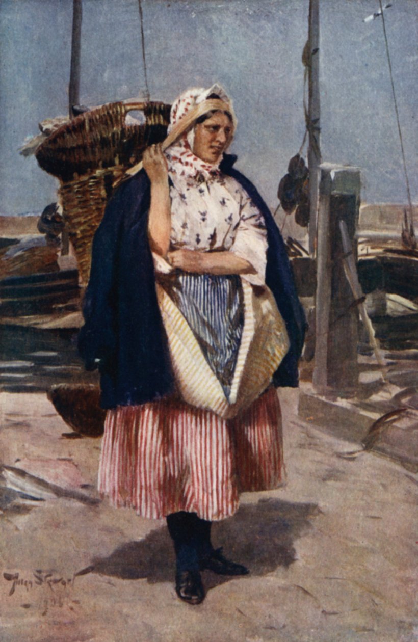 A Newhaven Fishwife (farve litho) af Allan Stewart