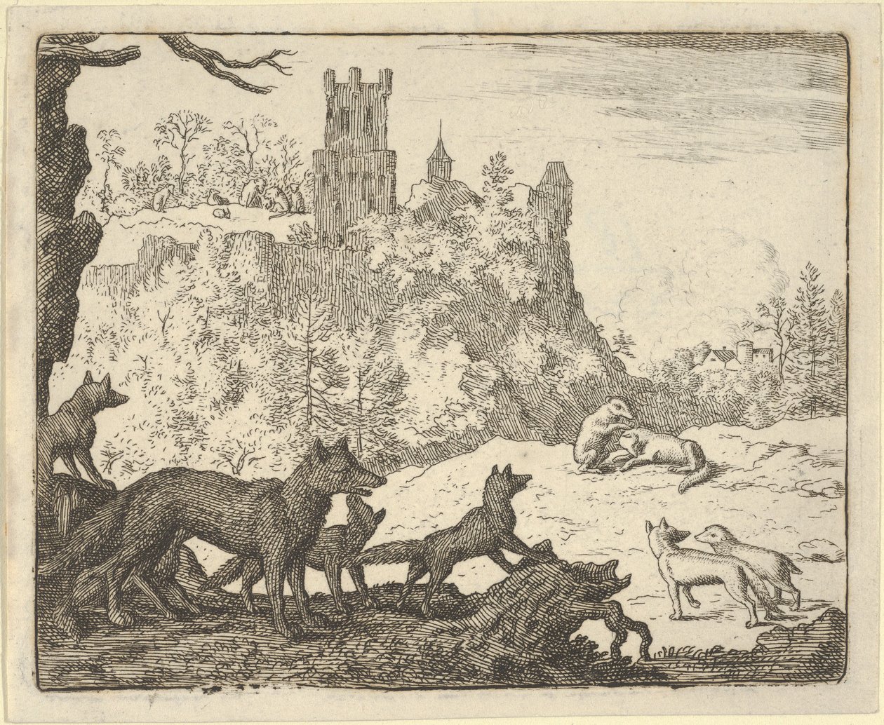 Renard forlader med grævlingen, 1650-75. af Allart van Everdingen