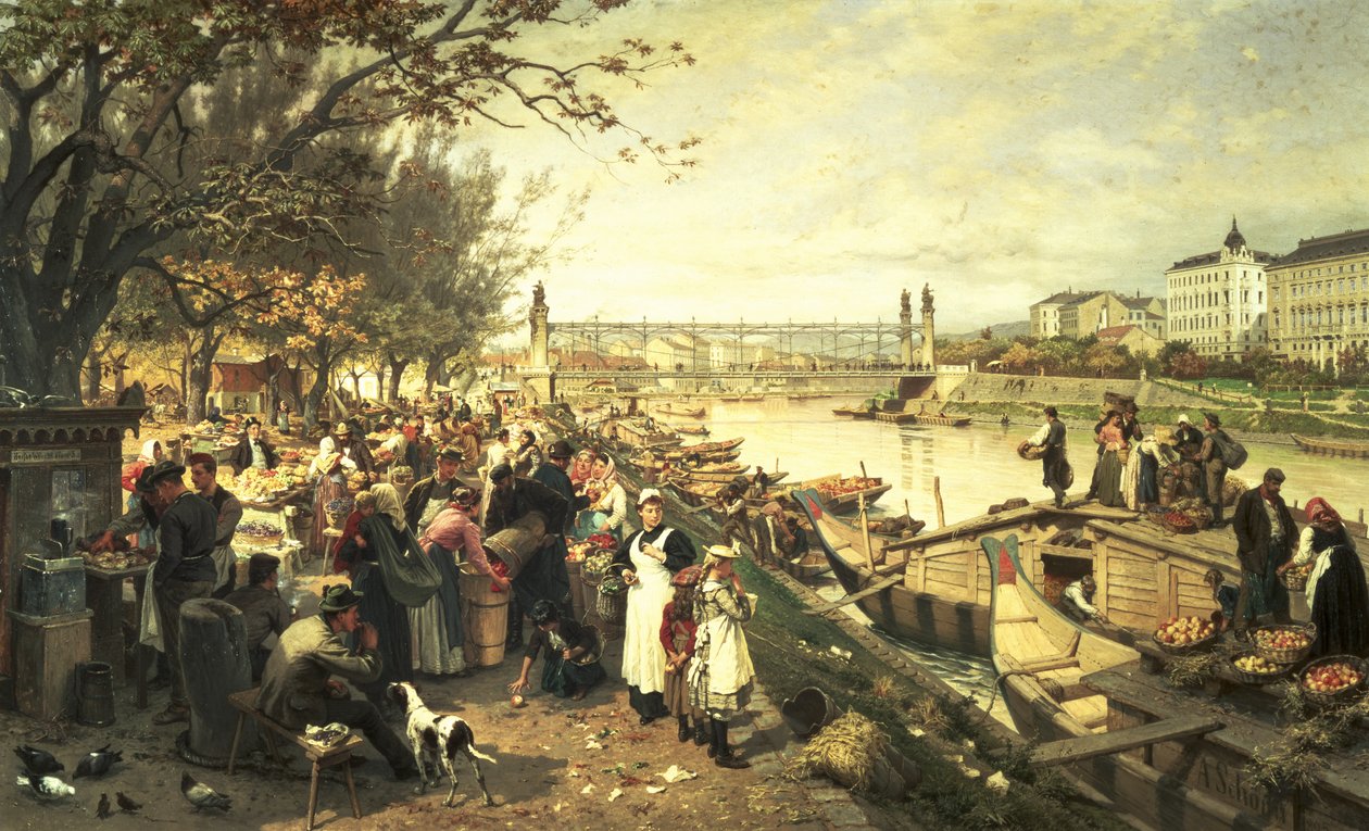 Frugtmarked i Schazel, nær Maria Theresa-broen, Wien, 1895 af Alois Schonn