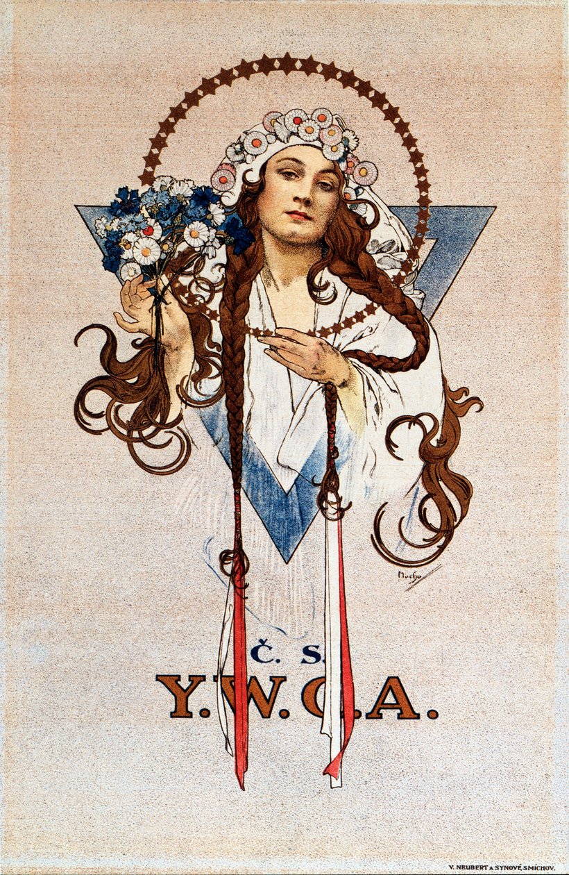 Tjekkoslovakisk KFUK-plakat for Unge Kvinders Kristne Sammenslutning KFUK i Tjekkoslovakiet Litografi af Alphonse Mucha (1860-1939) 1922 Dim 54x82 cm Privat samling af Alphonse Mucha