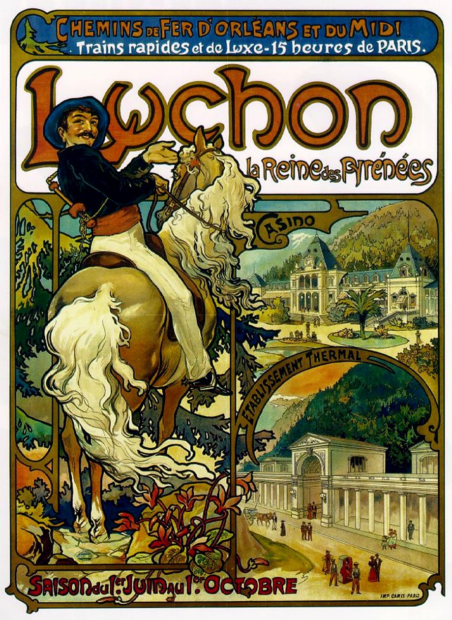 Plakat for tog til Luchon, Frankrig, 1895 af Alphonse Mucha