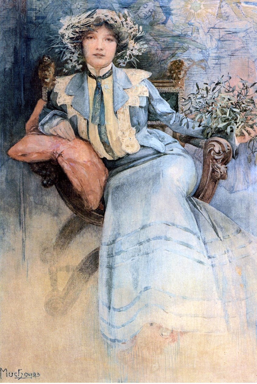 Kunstnerens kone, 1903 (wc på linned) af Alphonse Mucha