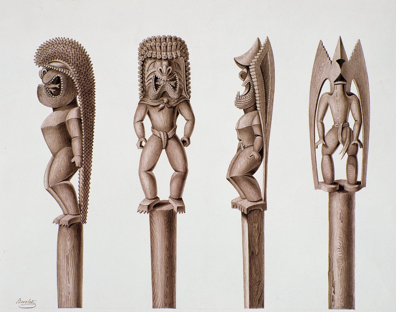 Figurer fra Sandwichøerne, ca. 1824 (blæk og brun vask) af Alphonse Pellion