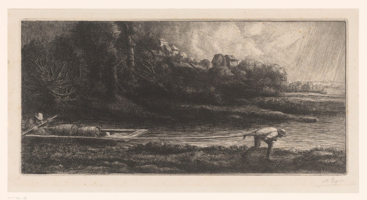 Landskab med pram le baco af Alphonse Legros (signed by artist)