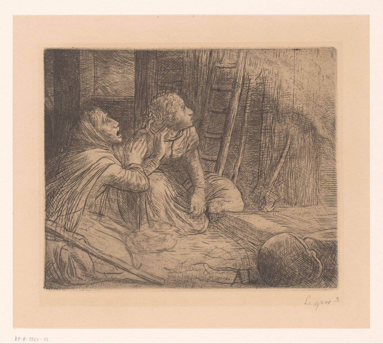 To knælende kvinder kigger op af Alphonse Legros (signed by artist)