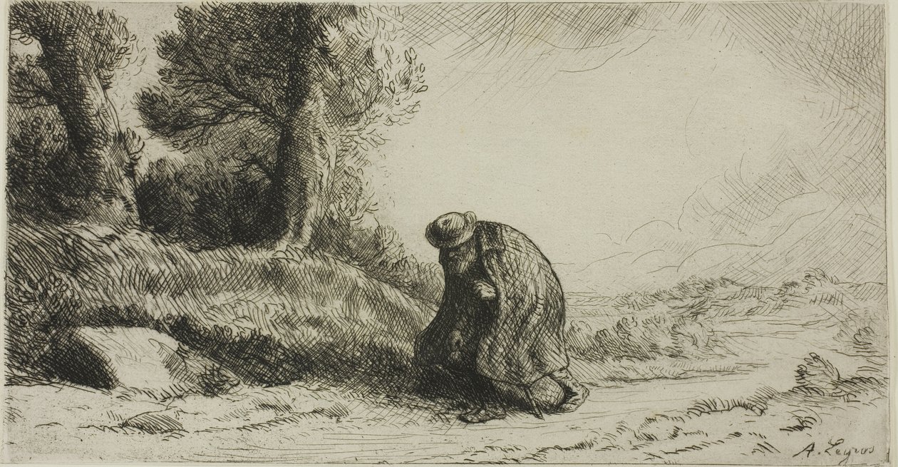 En vagabond, der går langs en bane af Alphonse Legros