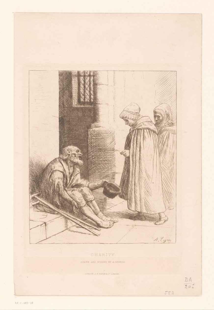 Tigger på en trappe Velgørenhed (titel på objekt) af Alphonse Legros