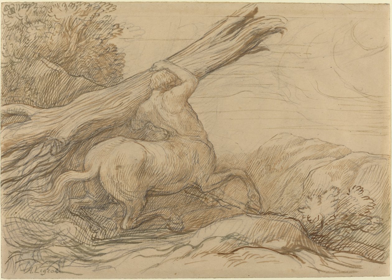 Kentaur, der bærer en træstamme. af Alphonse Legros