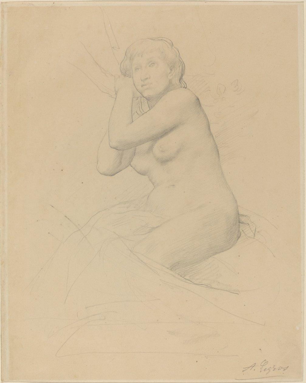 Kvinde nøgen siddende. af Alphonse Legros