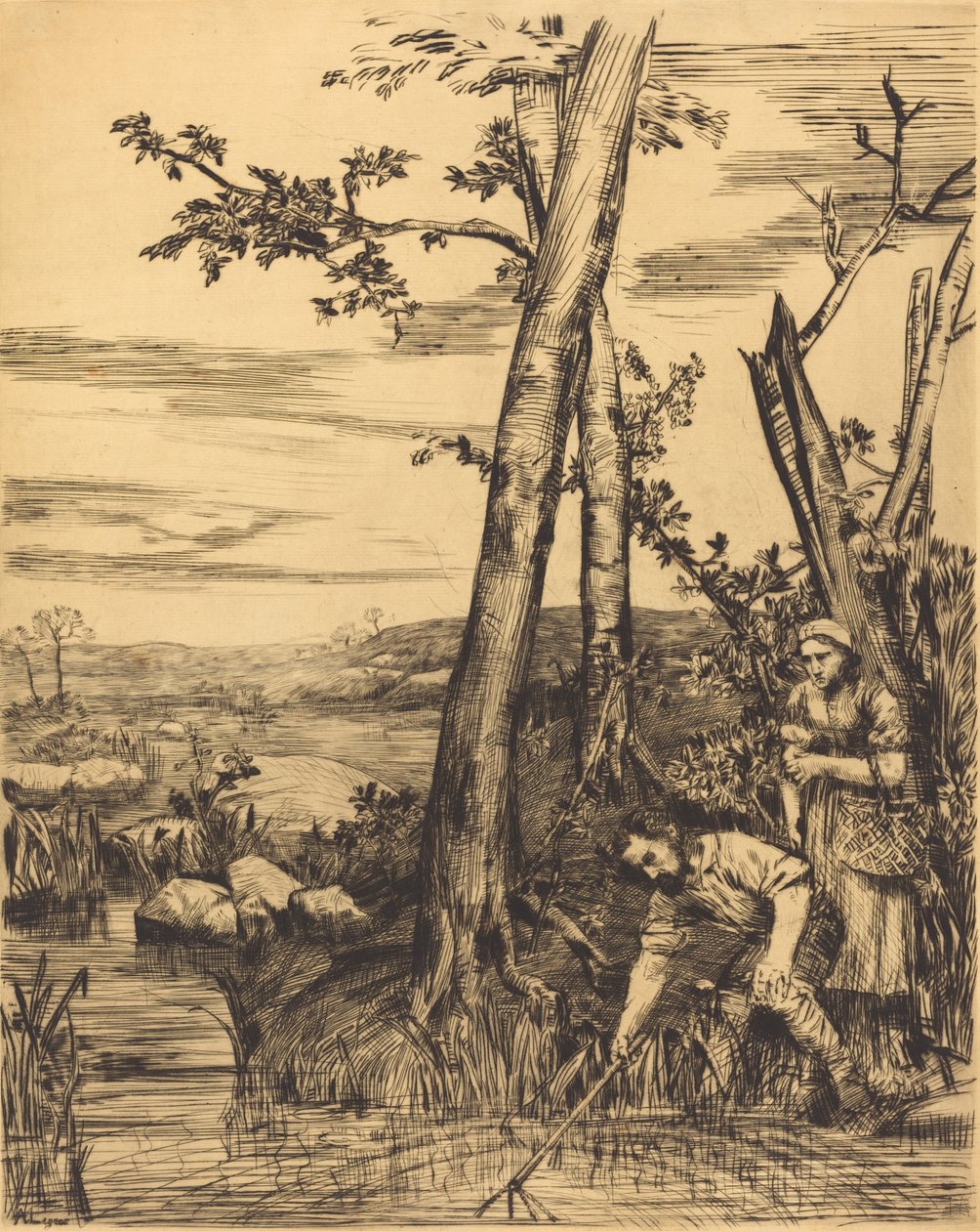 Fiskeri efter krebs Krebsefiskere. af Alphonse Legros