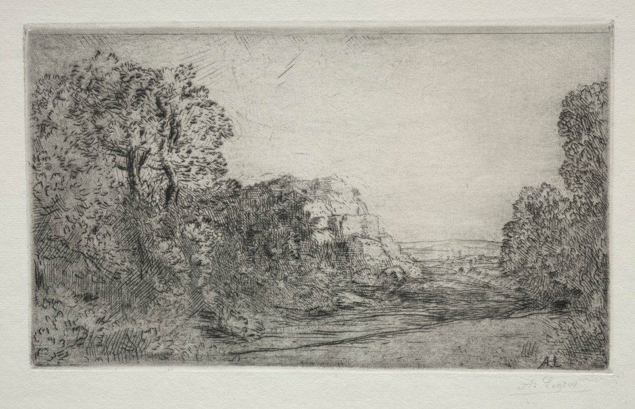 Landskab: Solopgang. af Alphonse Legros