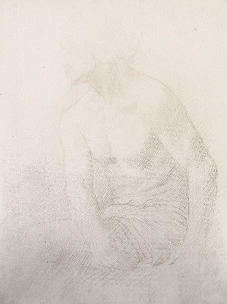 Siddende nøgen mand (brunt kridt på papir) af Alphonse Legros